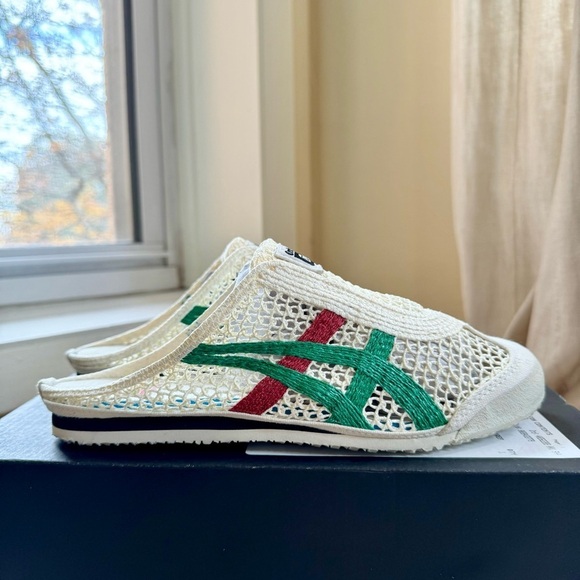 New Onitsuka Tiger Mexico 66 Sabot Slip On Mesh Shoes Cream Green Red Womens 7